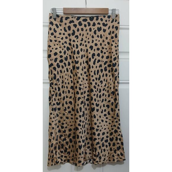 Realisation par womens medium silk skirt leopard tan black midi elastic waist - Picture 2 of 8